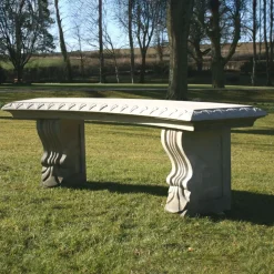 Statues & Sculptures Stone Benches-Single Curved Plain Stone Bench - Large Garden Benches