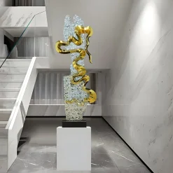 Statues & Sculptures Floor Standing|Abstract-Sonic Pulse 120cm Silver Metal Garden Sculpture