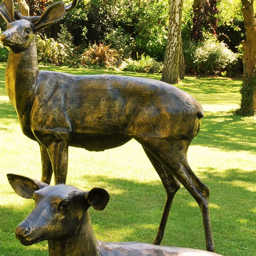 Statues & Sculptures Stags & Deers-Stag Doe & Fawn Collection Bronze Metal Garden Statues