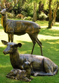 Statues & Sculptures Stags & Deers-Stag Doe & Fawn Collection Bronze Metal Garden Statues