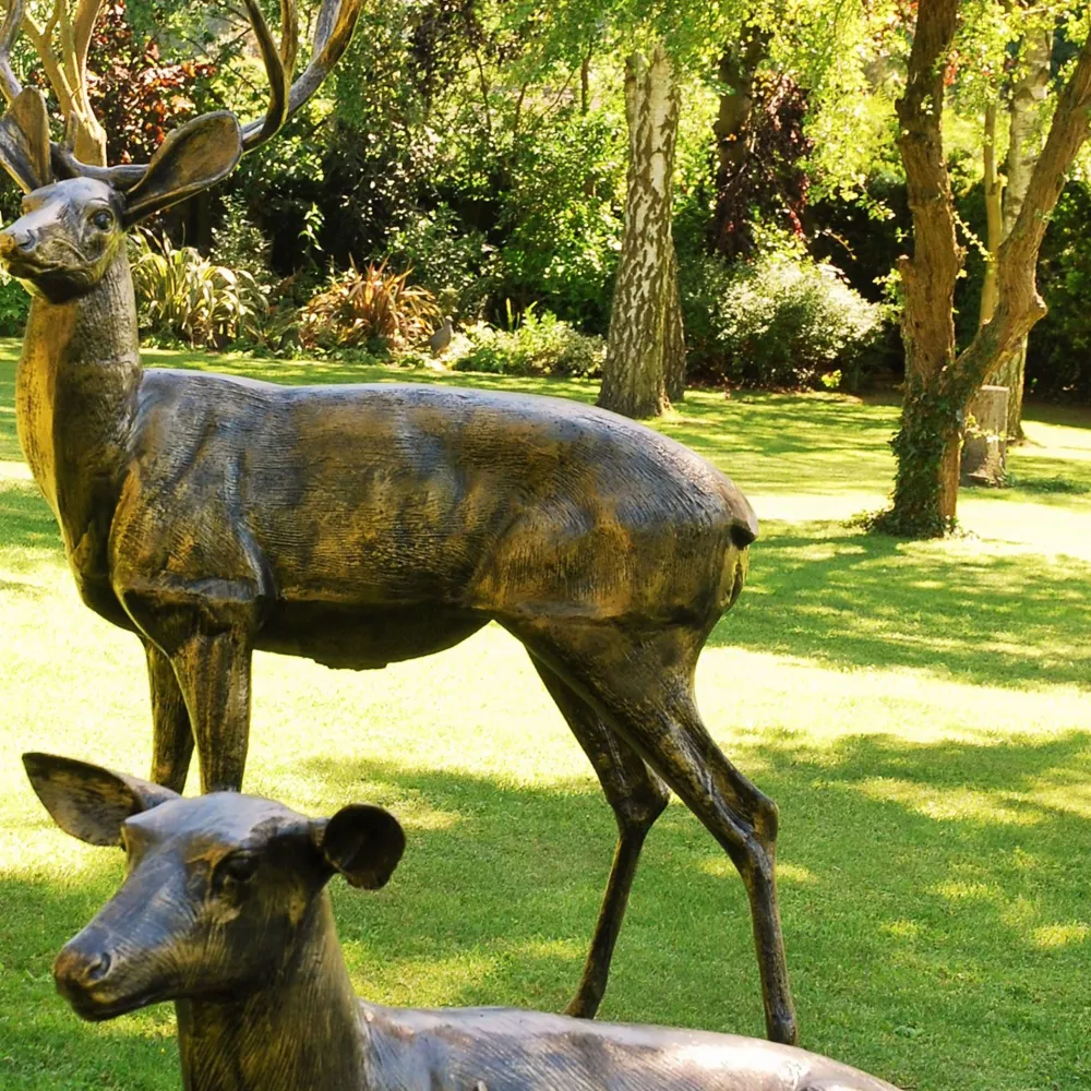 Statues & Sculptures Stags & Deers-Stag Doe & Fawn Collection Bronze Metal Garden Statues