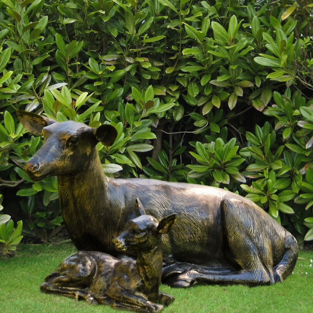 Statues & Sculptures Stags & Deers-Stag Doe & Fawn Collection Bronze Metal Garden Statues