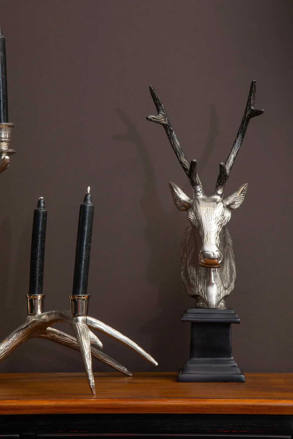 Statues & Sculptures Table Top|Animals-Stag Head 50cm Silver Metal Indoor Statue