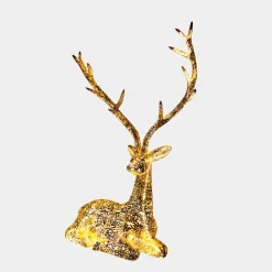 Statues & Sculptures Wildlife|Stags & Deers-Starlight Stag 125cm LED Gold Metal Garden Sculpture