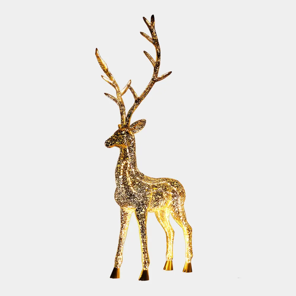 Statues & Sculptures Wildlife|Stags & Deers-Starlight Stag 212cm LED Gold Metal Garden Sculpture