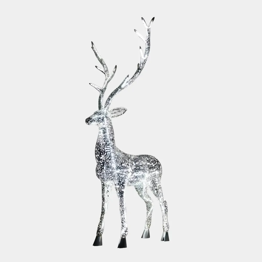 Statues & Sculptures Wildlife|Stags & Deers-Starlight Stag 212cm LED Silver Metal Garden Sculpture