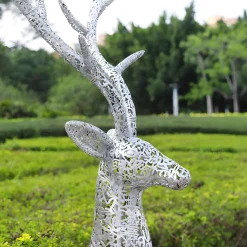 Statues & Sculptures Wildlife|Stags & Deers-Starlight Stag 212cm LED Silver Metal Garden Sculpture
