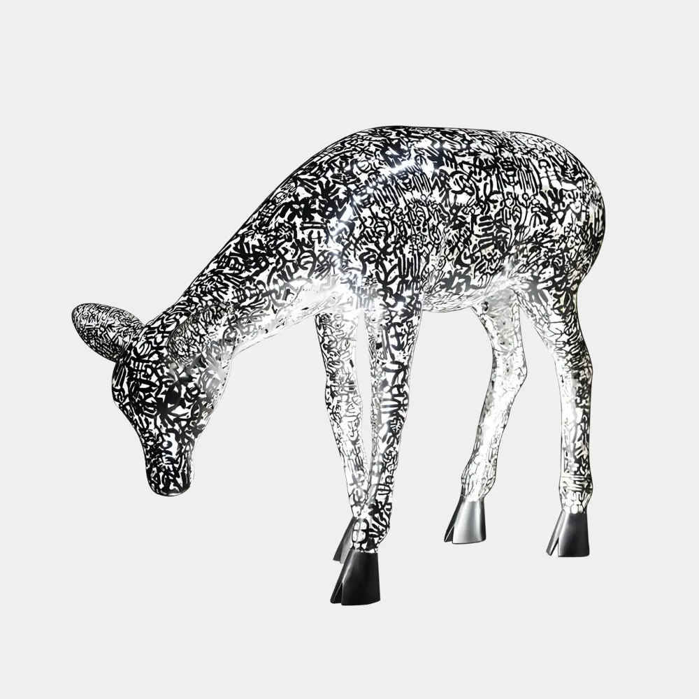 Statues & Sculptures Wildlife|Stags & Deers-Starlight Stag 90cm LED Silver Metal Garden Sculpture