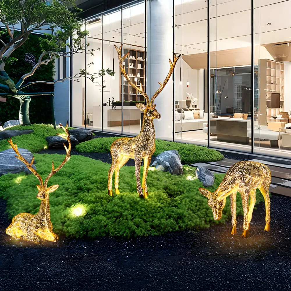 Statues & Sculptures Wildlife|Stags & Deers-Starlight Stag 90cm LED Silver Metal Garden Sculpture