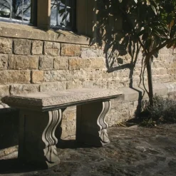 Statues & Sculptures Stone Benches-Straight Ivy Stone Garden Bench