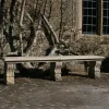 Statues & Sculptures Stone Benches-Straight Plain Double Stone Garden Bench