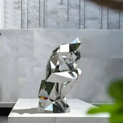 Statues & Sculptures Floor Standing|Low Poly-The Thinker 130cm Silver Geometric Metal Garden Sculpture