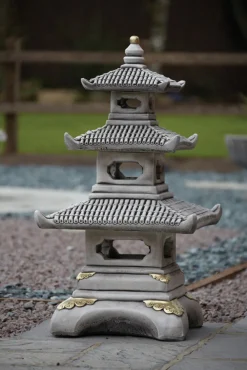 Statues & Sculptures Pagodas-Three Tier Japanese Pagoda Stone Garden Ornament