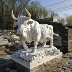 Statues & Sculptures Farm|Modern-Titan Bull 150cm White Marble Garden Statue v1