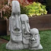 Statues & Sculptures Easter Island Heads-Triple Easter Island Heads Stone Garden Ornament