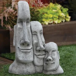 Statues & Sculptures Easter Island Heads-Triple Easter Island Heads Stone Garden Ornament