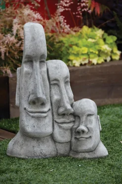 Statues & Sculptures Easter Island Heads-Triple Easter Island Heads Stone Garden Ornament