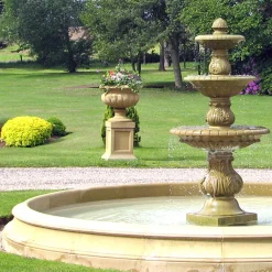 Statues & Sculptures Water Features-Triple Tier Fountain & Pool Surround Stone Water Feature