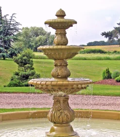 Statues & Sculptures Water Features-Triple Tier Fountain & Pool Surround Stone Water Feature