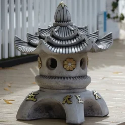 Statues & Sculptures Pagodas-Triple Top Japanese Pagoda Stone Garden Ornament