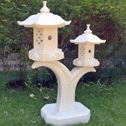 Statues & Sculptures Pagodas-Twin Cantilever Japanese Pagoda Lantern Marble Garden Ornament