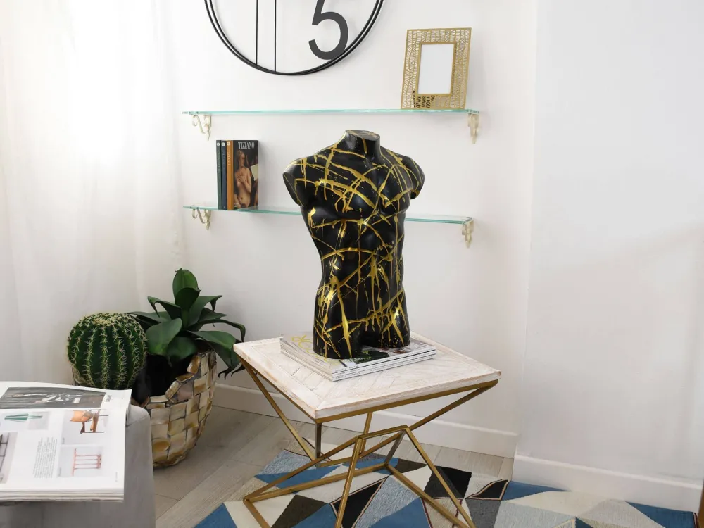 Statues & Sculptures Figurative|Table Top-Valiant Torso 50cm Black Resin Indoor Sculpture