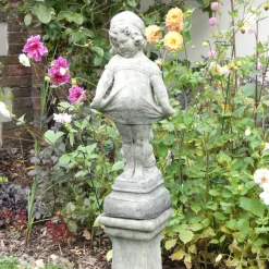 Statues & Sculptures Children-Victorian Girl on Pedestal Stone Garden Statue
