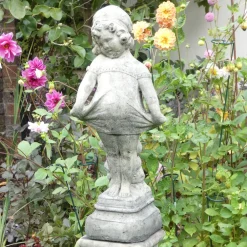 Statues & Sculptures Children-Victorian Girl on Pedestal Stone Garden Statue