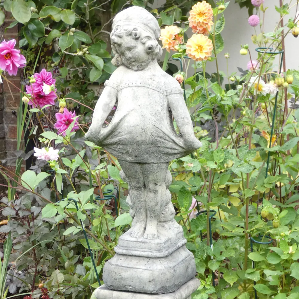 Statues & Sculptures Children-Victorian Girl on Pedestal Stone Garden Statue