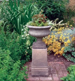 Statues & Sculptures Large|Round-Victorian Urn on Pedestal Stone Garden Planter