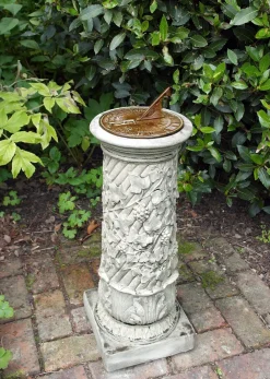 Statues & Sculptures Garden Sundials-Vine Aged Brass Stone Garden Sundial