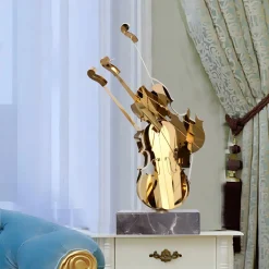 Statues & Sculptures Table Top|Floor Standing-Violin Fusion 80cm Gold Metal Indoor Sculpture