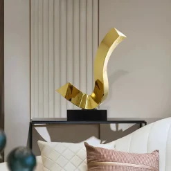 Statues & Sculptures Table Top|Abstract-Vivid Edge 65cm Gold Metal Indoor Sculpture
