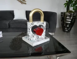 Statues & Sculptures Table Top|Contemporary-Wealth Padlock 38cm Gold Resin Indoor Sculpture