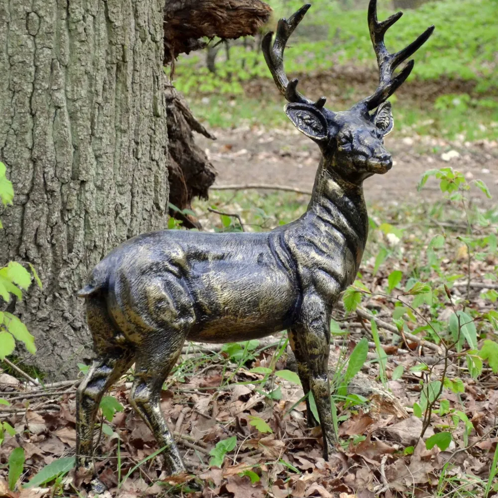 Statues & Sculptures Stags & Deers-Wild Baby Stag Deer Bronze Metal Garden Statue