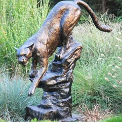 Statues & Sculptures Wildlife-Wild Cougar Bronze Metal Garden Statue