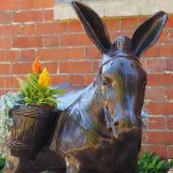 Statues & Sculptures Farm-Wild Donkey with Baskets Bronze Metal Garden Statue