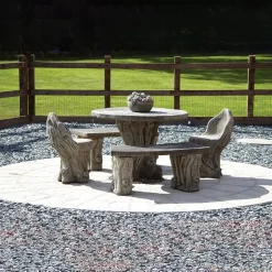Statues & Sculptures Stone Benches-Woodlands Stone Benches & Table Patio Garden Furniture Set