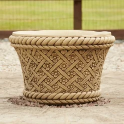 Statues & Sculptures Large|Round-Woven Plant Pot Bathstone Stone Garden Planter