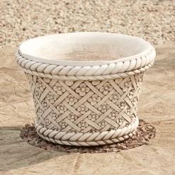 Statues & Sculptures Large|Round-Woven Plant Pot Portland Stone Garden Planter