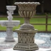 Statues & Sculptures Large|Round-Woven Stone Garden Planter on Pedestal