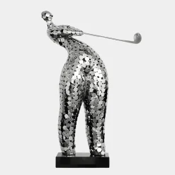 Statues & Sculptures Figurative|Table Top-Zen Golf 86cm Silver Metal Indoor Sculpture
